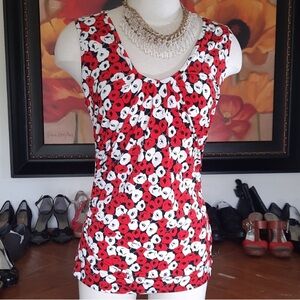New York & Company Red and White Floral Top